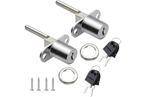CL-LINK CL-Lin 2 Piece Drawer Lock Silver Plunger Lock with Key for Filing Cabinets Wardrobe Display Cabinet Furniture, Diameter 16 mm, Length 61 mm (Key Different)