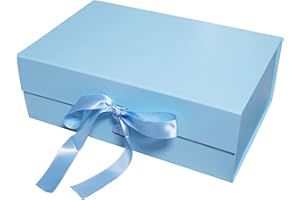 JAZLAX Large Luxury Gift Box for Presents Size 33x22x11cm, Magnetic Gift Box with Tissue Paper Birthday Wedding Bridesmaid Groomsman Anniversary Valentines Baby Gift (Baby Blue with Ribbon)