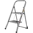 Step Ladder Heavy-Duty Steel, Non-Slip Rubber Steps, Anti-Slip Feet, Compact Platform Ladder With Handle, Safety Folding Steps With 150KG Max Capacity TOUGH MASTER (2 Steps)
