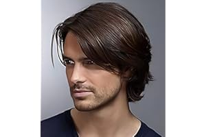 ‎SALAIBS Salaibs Braun Herren Kurz Perücke Gerade Seitenteil Natürliche Synthetische Männliche Kerl Haar Perücke für Tägliche Party Gebrauch