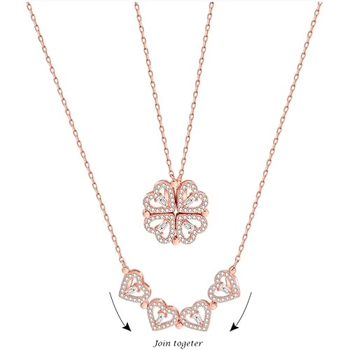 Brado Jewellery Multi Wearing Heart Necklace 4 Heart Magnetic Rose Gold Necklace Pendant Heart Toggle Necklace Diamond Women/Girls Accessories