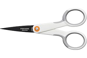 Fiskars Ciseaux Micro-Tip pour matériaux de bricolage collants, revêtement antiadhésif, 12,3 cm, acier inoxydable/plastique, blanc/orange, 1070025