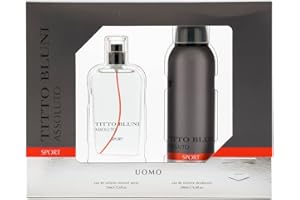 TITTO BLUNI Assoluto Sport Estuche De Regalo Para Hombre, Eau De Toilette 75 Ml Y Desodorante En Spray 200 Ml, Traslucido, Especiada