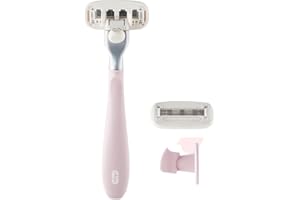 ‎JUNO & ME juno & me – Rasierer Basic-Kit, Premium 5-Klingen-Rasierer|Wandhalterung + 1 Ersatzklinge, für Intimbereich + Körper von Frauen | beugt Rasierpickel vor | veganer Rasierer Damen, Farbe Cotton Candy