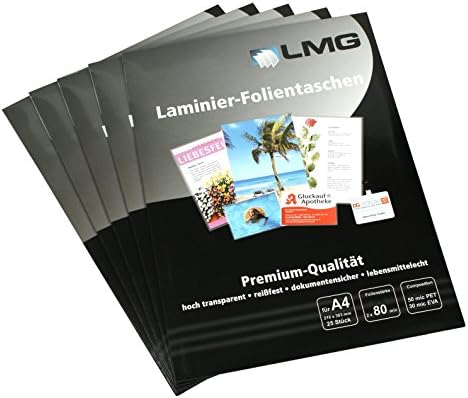 LMG LMGA4, 80, 25 Laminating Pouches A4, 216 x 303 mm, 2 x 80 Micron Pack of 25