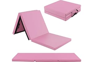 GOPLUS Tapis de Gymnastique Epais Pliable, 180x60x5 CM, 3 Plis&Poignée de Transporter, Tapis Gym avec Surface en Pu, Crochet et Fermeture Auto-agrippante Combinaisonable, Idéal pour Enfant, Adulte