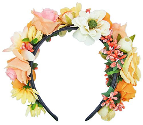 Preisvergleich Produktbild Hochwertiger Blumen Haarreif Blumenwiese - Zauberhafter Haarschmuck zum Dirndl, für Hochzeiten oder Festivals - Apricot
