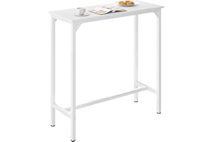 eSituro Bar Table, White Breakfast Table for Entryway, Living Room, Home Bar, Kitchen, Engineered Wood+Metal, 100x40x100cm