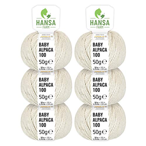HANSA-FARM 100% Lana de Alpaca en más de 50 Colores (no Pica) - Set de 300g (6X 50g) - Suave Hilo Baby de Alpaca para Punto y Ganchillo en 6 grosores wildsnow