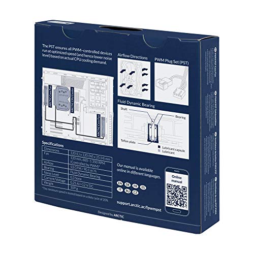 ARCTIC F12 PWM PST - Ventilador para caja de 120 mm  carcasa est  ndar  conexi  n PST  Tecnolog  a intercambio PWM   velocidad regulada sincr  nicamente
