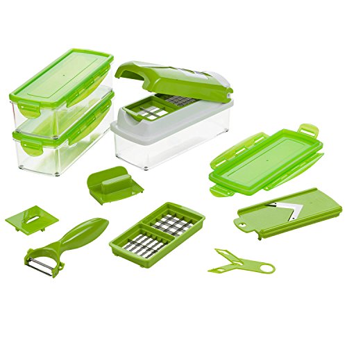 Genius Nicer Dicer Smart | Kiwi-Grün | 13 Teile | Alles-Schneider | Schneiden | Hobeln | Schälen | Aufbewahren | Schneid-Gerät |TV-NEU