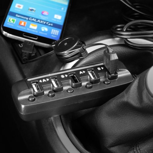 Auto USB Ladegerät, EZOPower 5 USB-Ports KFZ-Ladegerät bis zu 8A und Extralanges Kabel (90cm) für Tablet Smartphone Sony Xeperia SamSung Motorola HTC LG – Schwarz - 3