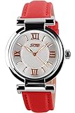 Findtime Damenuhren Klassiche Design Elegante Uhr für Mädchen Analog Quarzuhr Leder Armbanduhr Rosa Rot Blau Schwarz Weiß