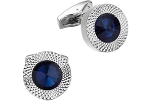 YKKJ Boutons de Manchette pour Homme, Cristal Zircon Bouton de Manchette, Bleu Ronde Bouton de Manchette Homme pour Mariage Business Commercial Fête des Pères