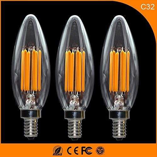 OOFAY 3PCS Led Candle Light 4W C32 E14 Filament Candle Bubble 360 Degree Light Warm White Adjustable Light AC110 / 220V 500LM， 32*105（mm）