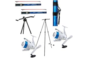 QDOS 2 x 14FT Seamaster 3pc Carbon Beachcaster Rods + 2 x Sea Fishing Reels + Tripod
