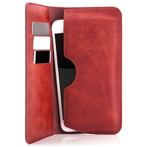 Saxonia Edle Tasche Etui Portemonnaie Premium HÃ¼lle Universal fÃ¼r Smartphones von 4 bis 5.5 Zoll wie Apple iPhone X 6 6S 7 8 (+ Plus) / Samsung Galaxy S8 (Plus), S5 (Neo) S6 / S7 (+Edge) J5 A5 (2016) Sony Xperia / Huawei / Motorola Moto G / HTC / LG und viele mehr, Rot