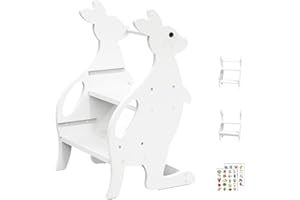 BUEDEHAI Wooden Toddler Step Stool for Bathroom Sink, Adjustable Height 2 in 1 Kitchen Toddler Stool Helper with Safety Rail Toilet Potty Training Kids Learning Standing Ladder for Kitchen Counter