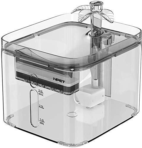 NPET Fontaine à Eau pour Chat et Chien Automatique, Transparent Distributeur Eau pour Chats Animaux Domestique avec Filtre de Remplacement, Électrique Ultra Silencieuse, 3L WF020TP