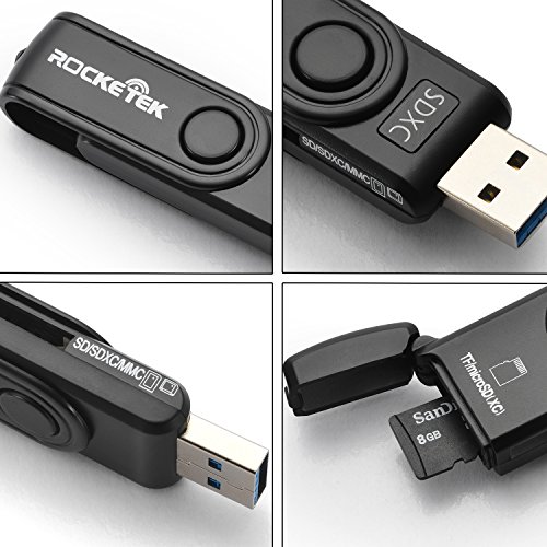 USB 3.0 Kartenleser extern, Rocketek Kartenlesegerät fur microSD | microSDHC | microSDXC | SD | SDHC | SDXC | SD | MicroSD Class 10 / UHS-1 | Plug & Play | Power-LED | schwarz - 8