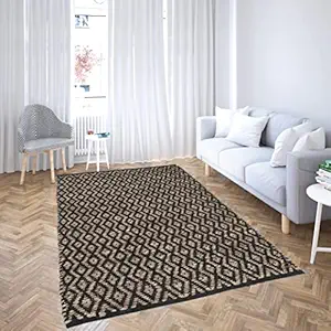 HOMADORN 100% Natural Jute & Cotton Fibre Braided Carpet/Rugs, Handmade Brown and Black Classic Rug, Kitchen Rugs, Rugs for Living & Bedroom ( 2 FEET X 3 FEET ) (Chevron)