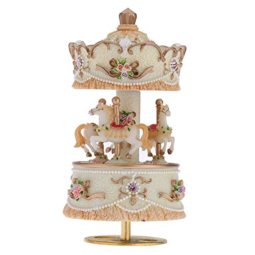 Laxury Windup 3-horse Carousel Music Box Artware/Gift Melody Castle in the Sky Pink/Purple/Blue/Gold Shade for Option