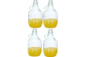 FIRMADIGARANZIA SRL 4 Dame Fermentatore Fiasco in Vetro Palloncini da 5 l con Chiusura a Gancio e Cestino in plastica - Damigiana 5 L con Tappo ermetico a Leva