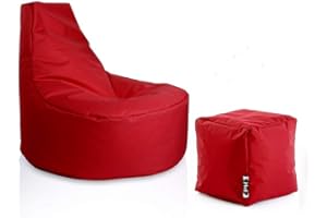 ‎PATCH HOME PATCH HOME Gamer Sessel Sitzsack inkl. Würfel Bean Bag Set Ø80cm, 30cm Sitzhöhe, 90cm Höhe + 35x35cm Würfel Rot