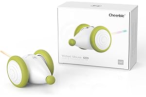 Cheerble Jouet Chat Interactif, Jouet Automatique pour Chat avec Lumières LED, Deux Vitesses, Rechargeable par USB, Souris Automatique Wicked Mouse, Cadeau pour Chaton (Vert)