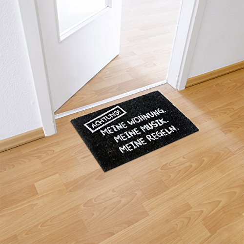 Relaxdays Fußmatte Kokos MEINE WOHNUNG 40 x 60 cm Kokosmatte mit rutschfestem PVC Boden Fußabtreter aus Kokosfaser als Schmutzfangmatte und Sauberlaufmatte Fußabstreifer für Außen und Innen, schwarz - 2