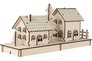 RAYHER Kit 3D in legno, casetta, set da 51 pezzi, legno naturale certificato FSC, 31,7x9,4x14cm, da colorare e decorare, per decorazioni natalizie, 46300000