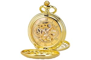 SIBOSUN-Klassisch Vintage Mechanische Taschenuhr graviertem Skelett-Zifferblatt Feines Uhrwerk mit römischen Ziffern für Damen und Herren, mit Box und Kette.