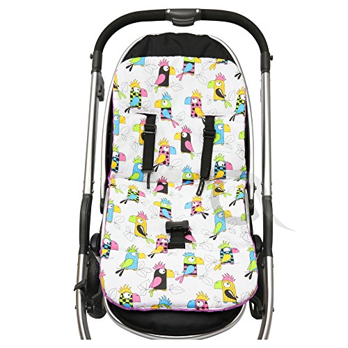 REVERSIBLE cotton & minky Pram INSERT, LINER covers Universal (parrot/violet)