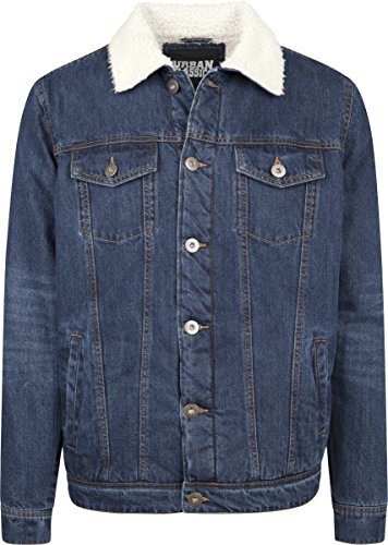 Urban Classics Herren Jeansjacke Sherpa Denim Jacket Blau (Darkblue 800), X-Large