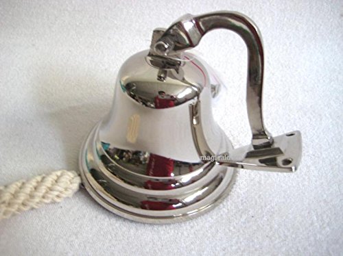 Schöne Schiffsglocke aus Messing, vernickelt mit Halterung und Bändsel - 2