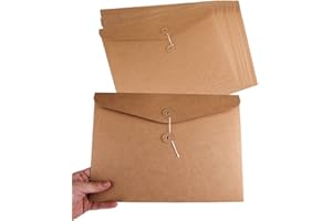 INELIHOO 10pcs A4 Kraft Paper Envelopes Portfolio Foolscap File Folders Document Folder with String Fastener Closure Wallet Pockets File Bags Storage Pouch Paperwork Organizer Bag for Office School Home