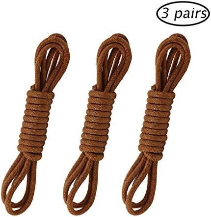 CHRISLZ (3 Pairs) Premium Waxed Shoe Laces Thin Round Black or Brown 3 Sizes Shoelaces (140, Yellow brown)