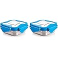Sizzle Smart Stainless Steel Tiffin Lunch Box for Kids and Adults | Airtight & Leakproof | Square Tiffin Box for School & Office with Steel Lid | Blue 250 ml 2 pc