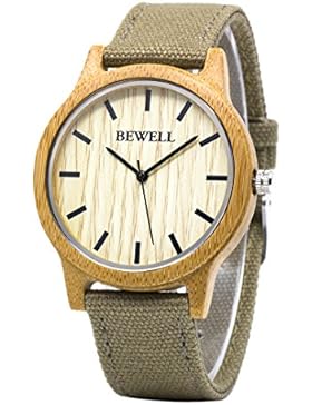Bewell Mode und umweltfreundliche Quarz Bambus Armbanduhr für Herren Canvas Armband Extrem leicht mit japanischen...