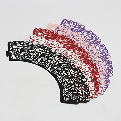 50x Papier Schmetterling Spitze Tasse Kuchen Wrapper Verpackung für Hochzeit Partei Geburtstag Dekor – Schwarz, 80mm - 6