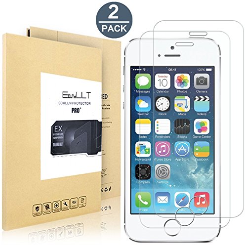 Verre Trempé iPhone SE/iPhone 5/iPhone 5s/iPhone 5c[2-Pièces],EasyULT iPhone SE/iPhone5/iPhone 5s/iPhone 5c Verre Trempé Protecteur d'écran Protection écran Résistant aux éraflures,iPhone 5 Glass Screen Protector Vitre Tempered(0,26mm HD Ultra transparent)