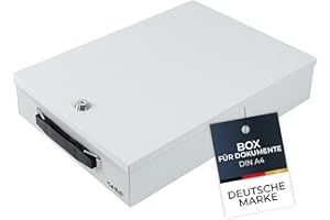 ‎HMF HMF 141-07 Abschließbare Dokumentenkassette | 37,5 x 26,5 x 8 cm | DIN A4 | Lichtgrau