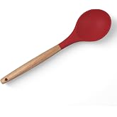 Deconox Bambu Saplı Silikon Servis Kaşığı, Bambu Uzun Silikon Servi Kaşığı 28cm 3 Renk Se&ccedil;enekli, Yemeklerinizi Servis Etmek 