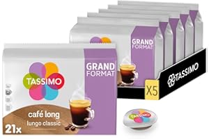 Tassimo, 105 Dosettes Café Long, Compatibles avec les machines TASSIMO, 105 Cafés Rond et aromatique, 5 packs de 21 dosettes