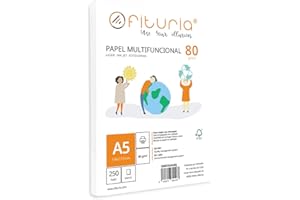 Paquete de folios A5 de 80gr con 250 Hojas Blancas, Papel Multifuncional para Uso Escolar y Entornos Laborales. Ideal con impresoras láser, de inyección o fotocopiadoras - Ofituria