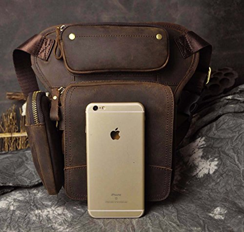 Le'aokuu Herren Leder Hüfttasche Gürteltasche Radfahren Schulter Tropfen Bein Tasche Beutel 3108 braun