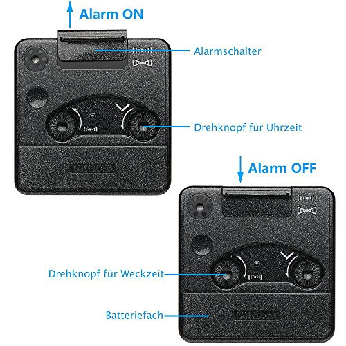 DreamSky Mini Wecker Reisewecker mit Nachtlicht, Analog Quarzwecker mit Schlummerfunktion, laut, ansteigender Weckton, kein Ticken, geräuschlos, Batteriebetrieben, Schwarz - 3