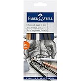 Faber-Castell K&ouml;m&uuml;r Sketch Seti, 7 Par&ccedil;a, Kara Kalem &Ccedil;izim ve Eskiz İ&ccedil;in, Y&uuml;ksek Kalite, Silgi ve Karıştırma Kalemi Dahil