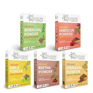 ORGASURE Amla, Reetha, Shikakai, Bhringraj and Hibiscus Powder for Hair Care | Combo Pack of 5 | Each 200g