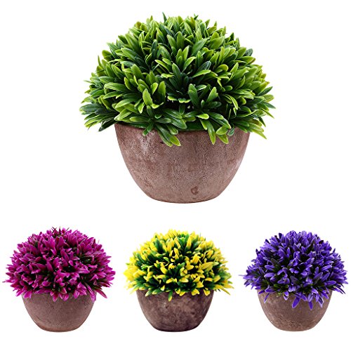 Generic Künstliche Glück Gras Pflanze Blätter Vergießen Bonsai im topf Blumen Garten Hause Deko – Gelb - 5